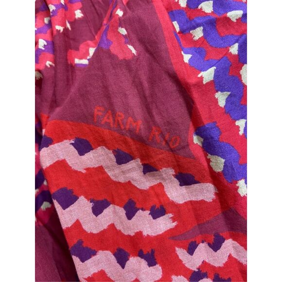 Farm Rio Anthropologie  Puff-Sleeve Smocked Maxi Dress Red Multi Small - Picture 8 of 11